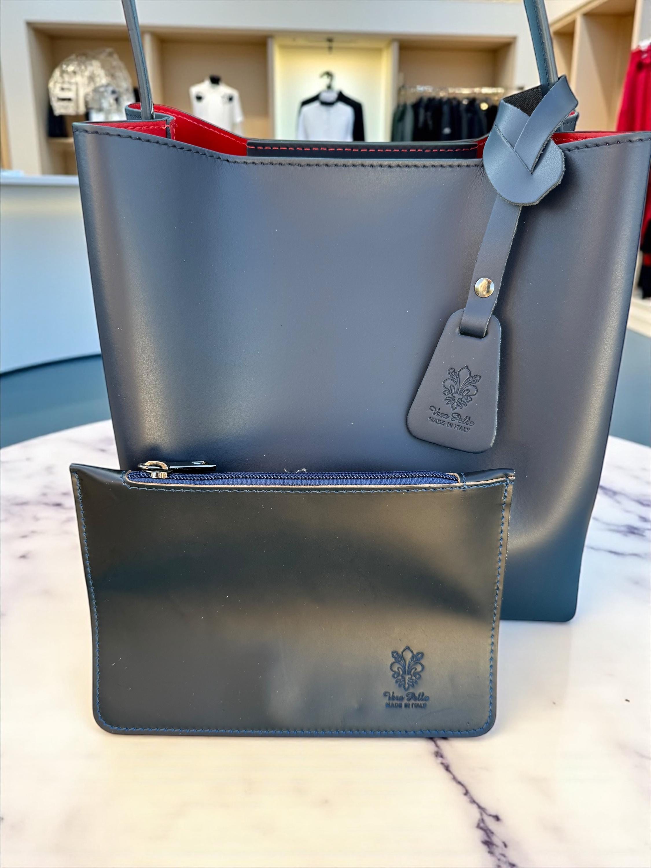 Shopper de cuero azul marino o marrón chocolate