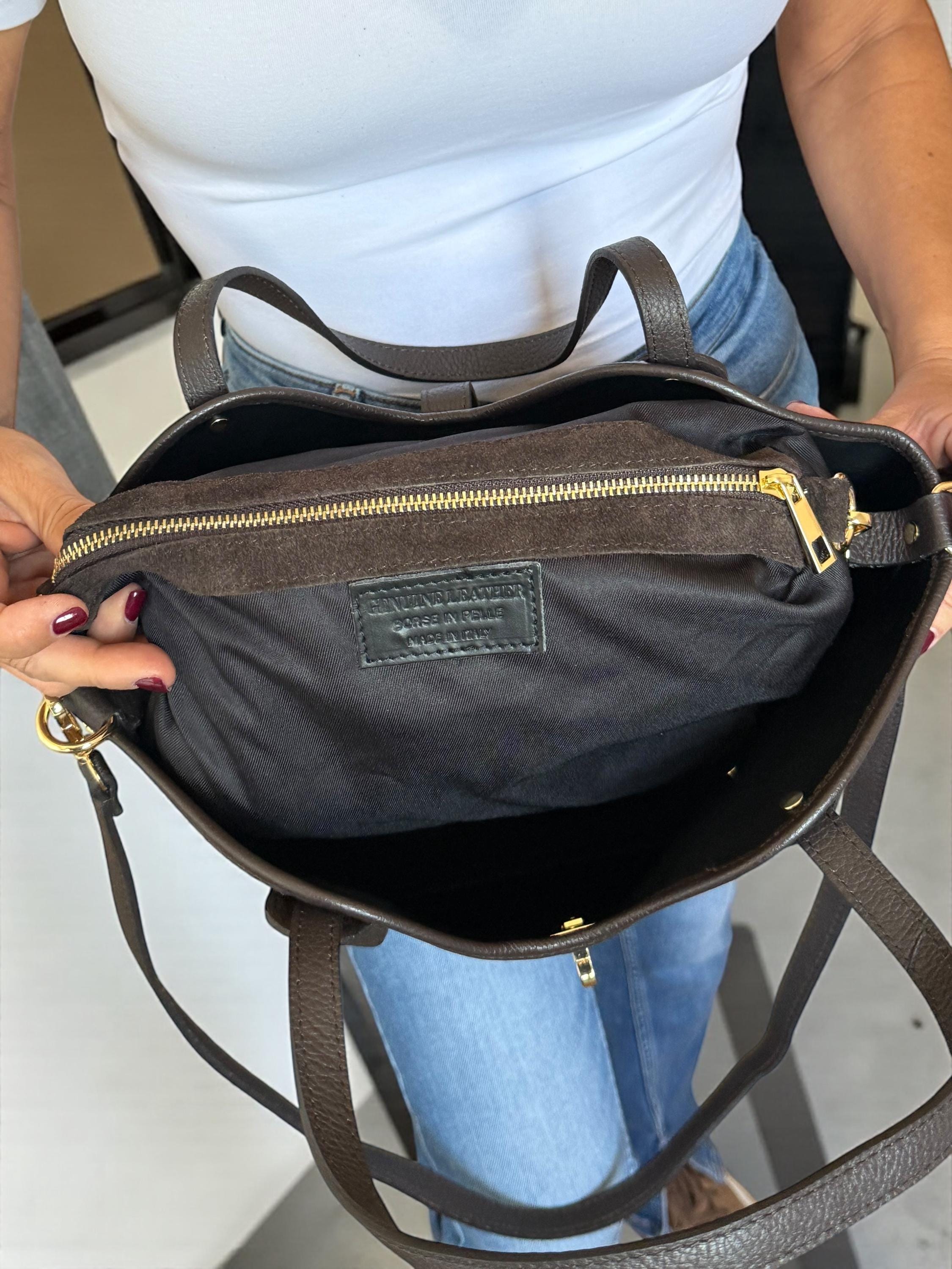 Shopper trapezoidal de ante y piel