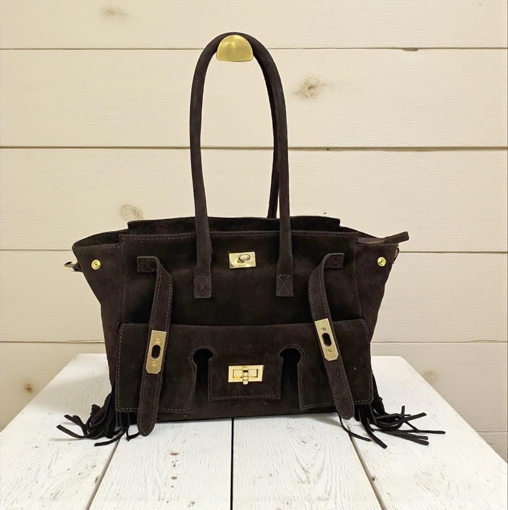 Bolso grande de ante con flecos para el hombro