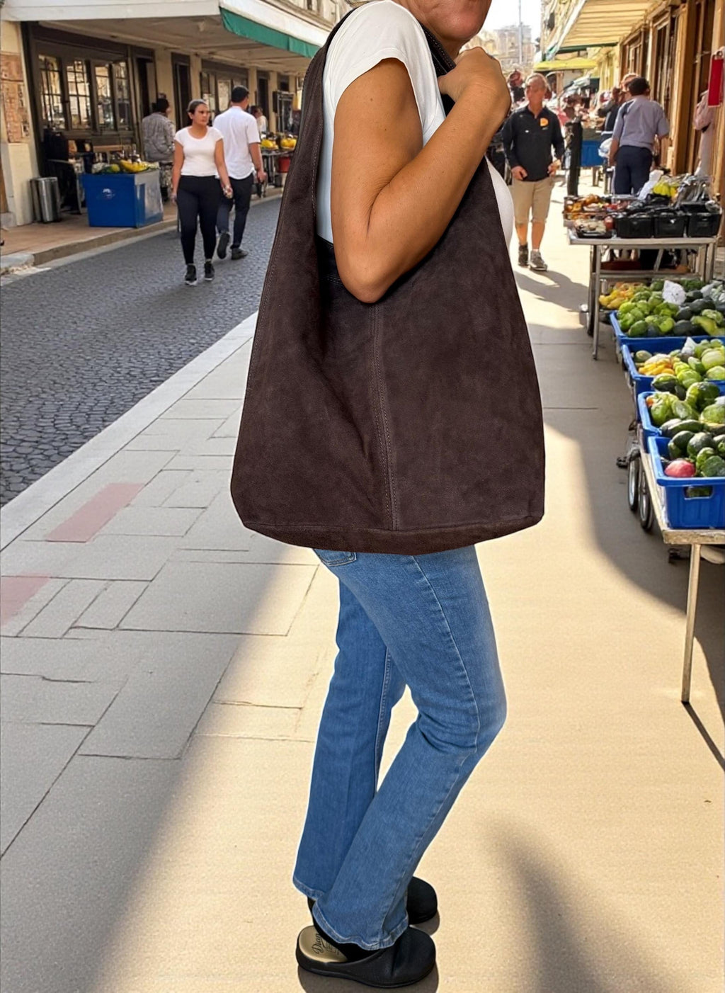 Bolso tote grande de ante marrón tipo hobo
