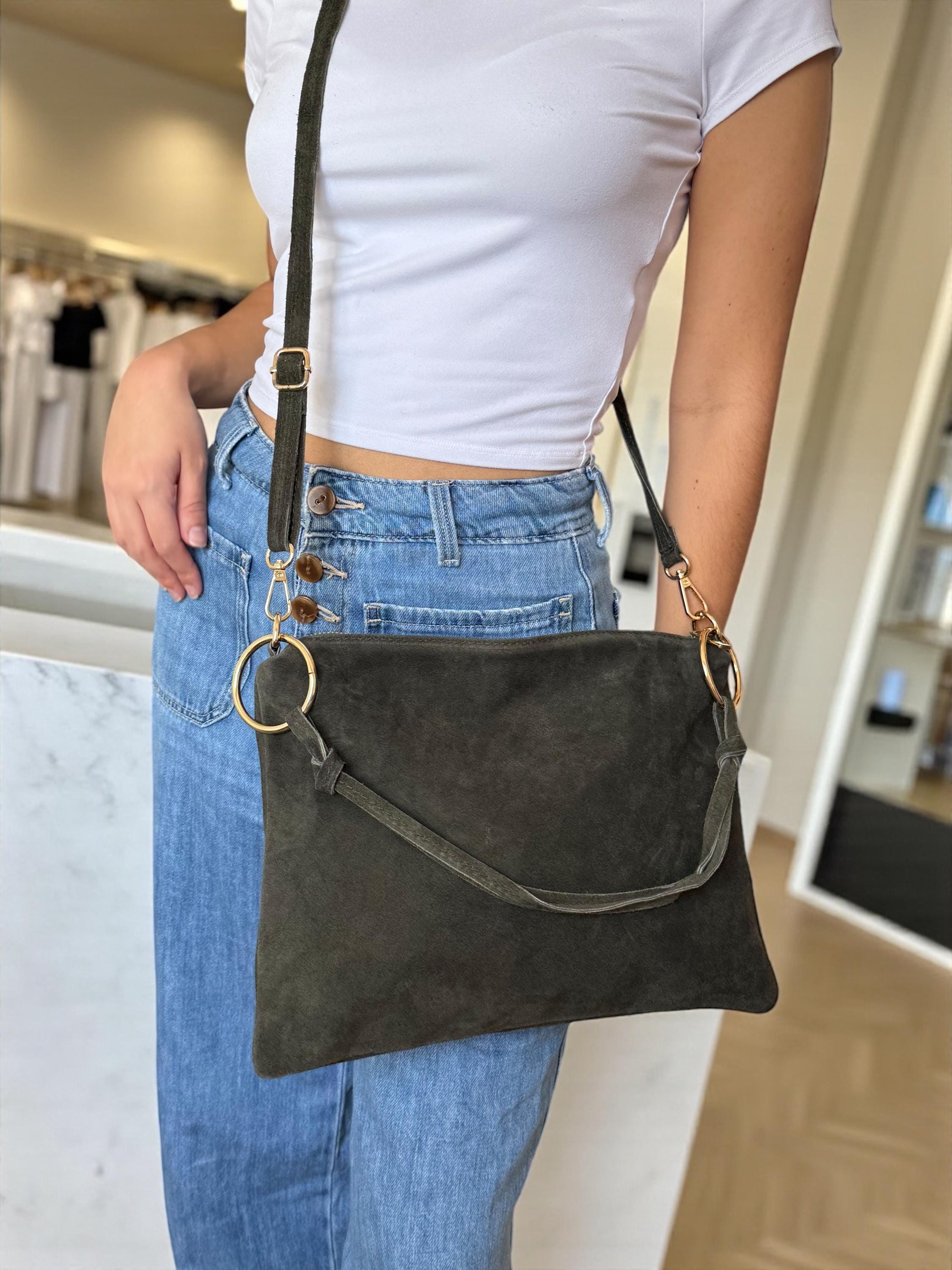 Bolso de hombro estilo hobo de ante suave estilo bohemio