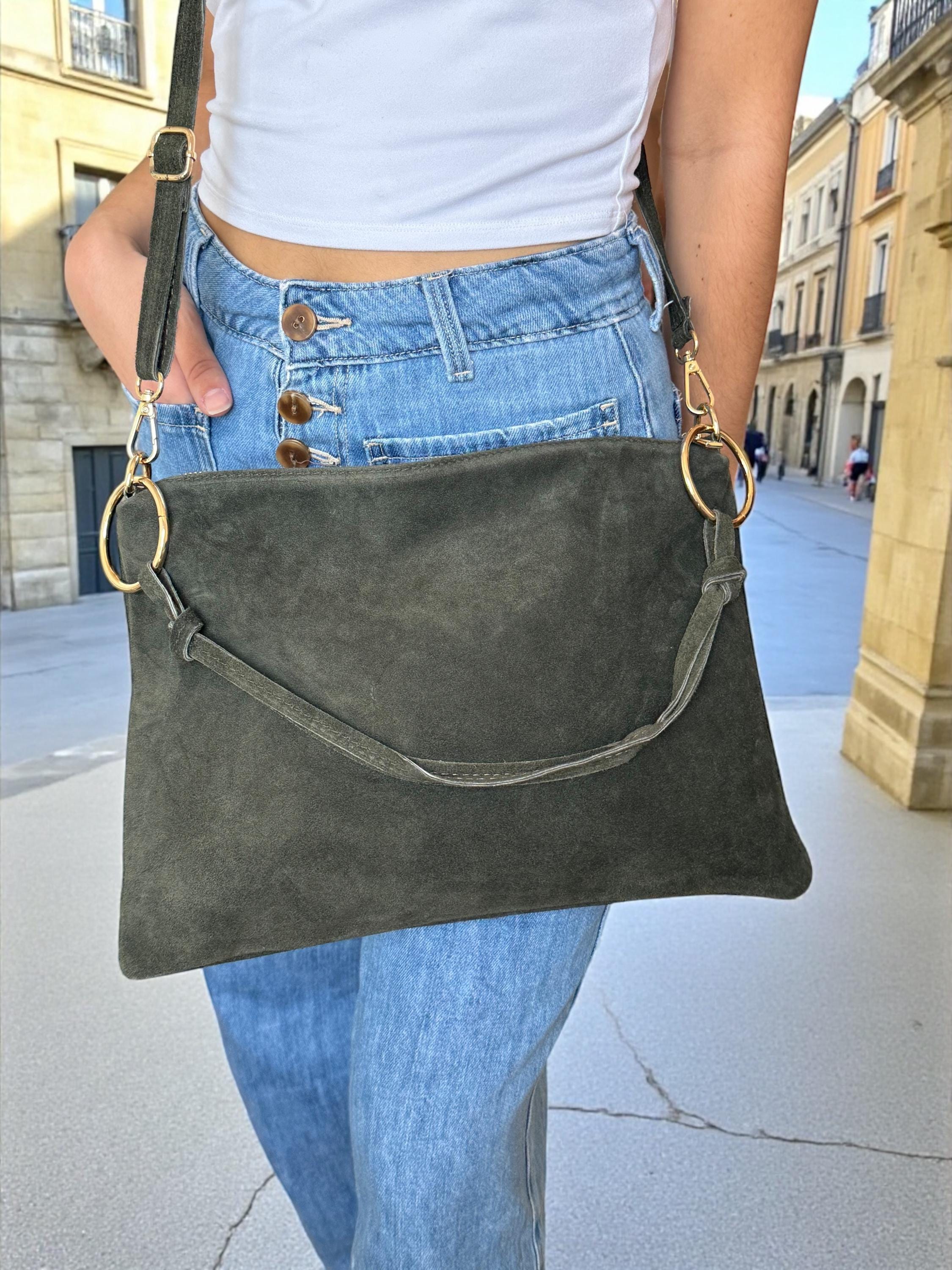 Bolso de hombro estilo hobo de ante suave estilo bohemio