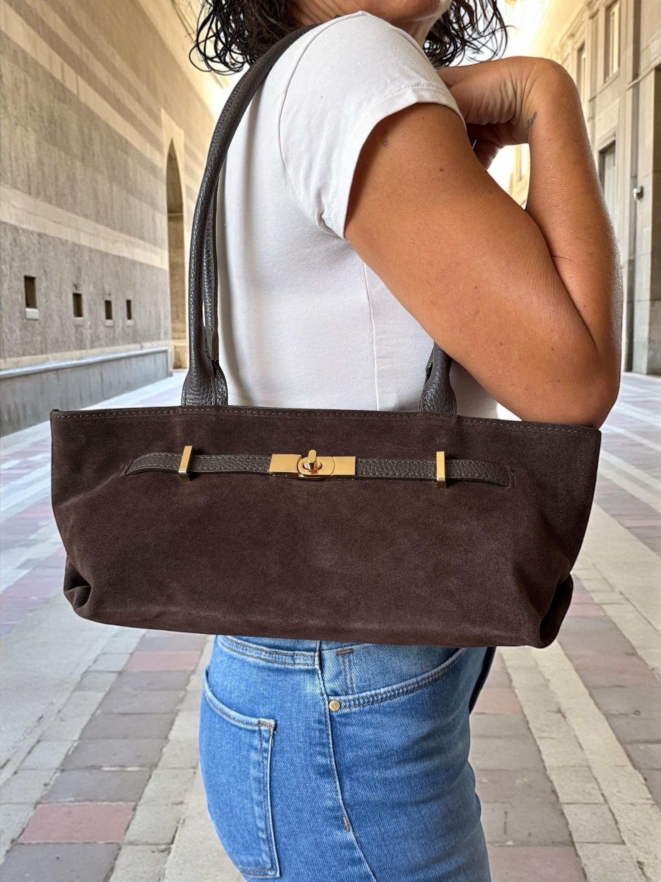 Baguette de ante genuino marrón oscuro