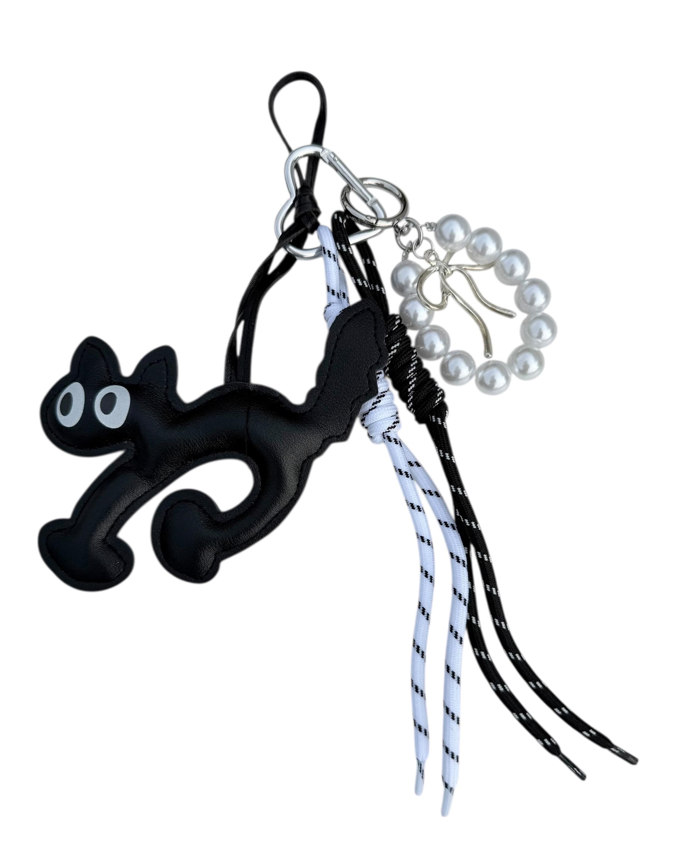 Adorno de gato de piel auténtica para bolsos