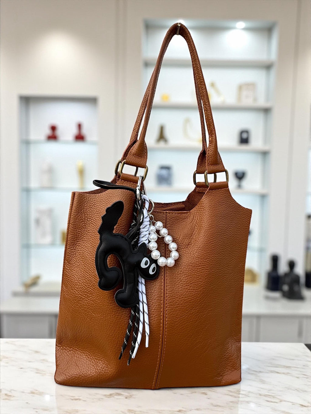 Charm de gato de cuero para bolsos –