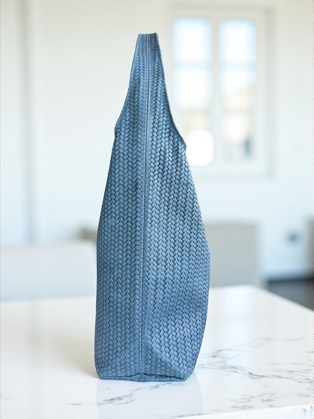 Bolso hobo azul de piel italiana auténtica tejida