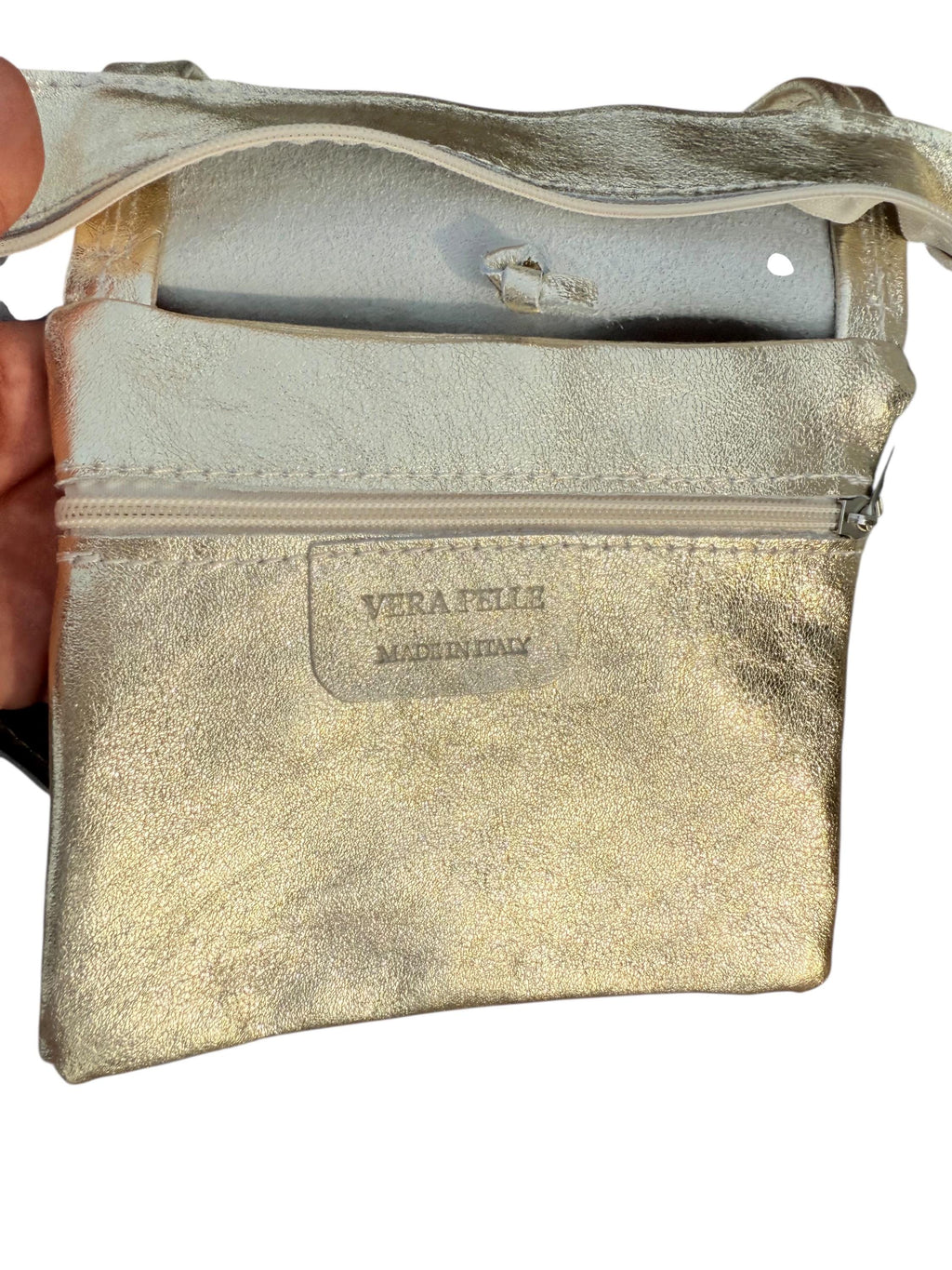 Bolso tote grande de piel italiana auténtica metalizada color plata