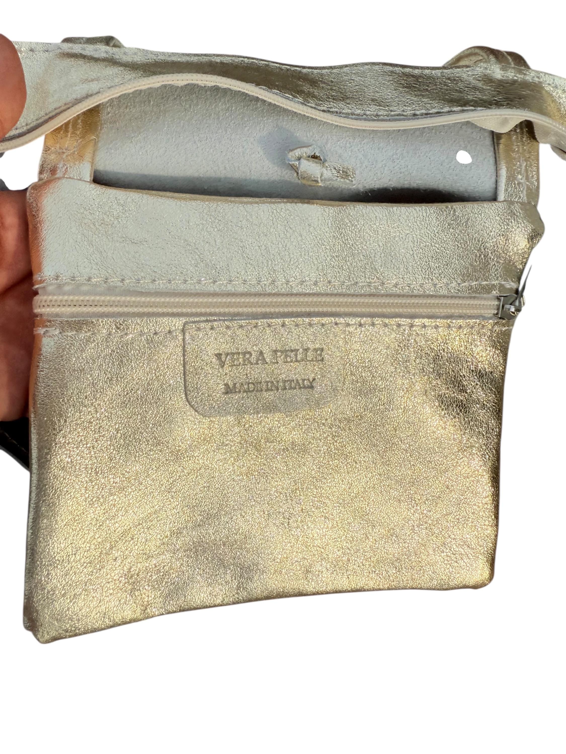 Bolso tote grande de piel italiana auténtica metalizada color plata