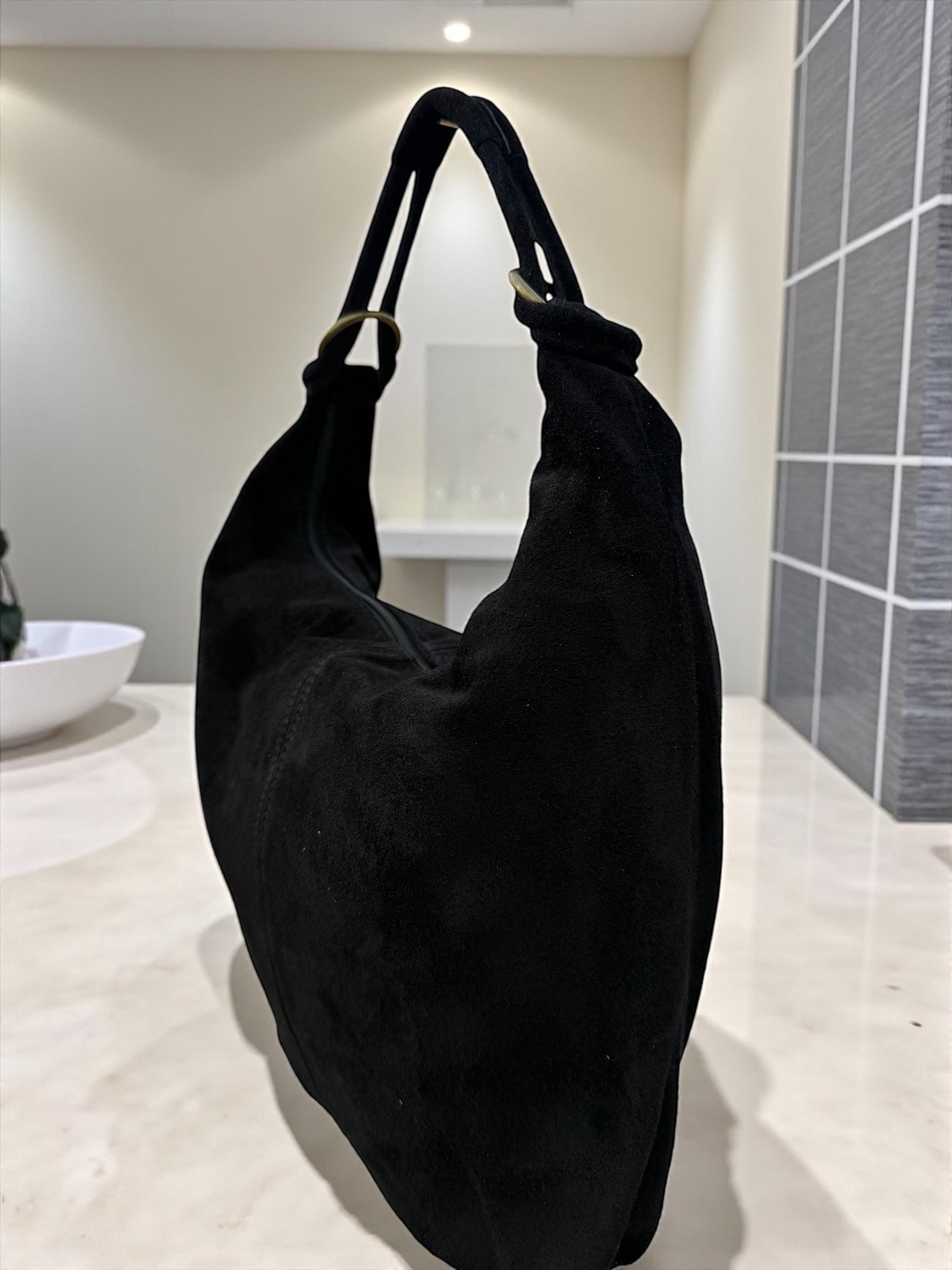 Bolso tote grande de ante negro estilo boho