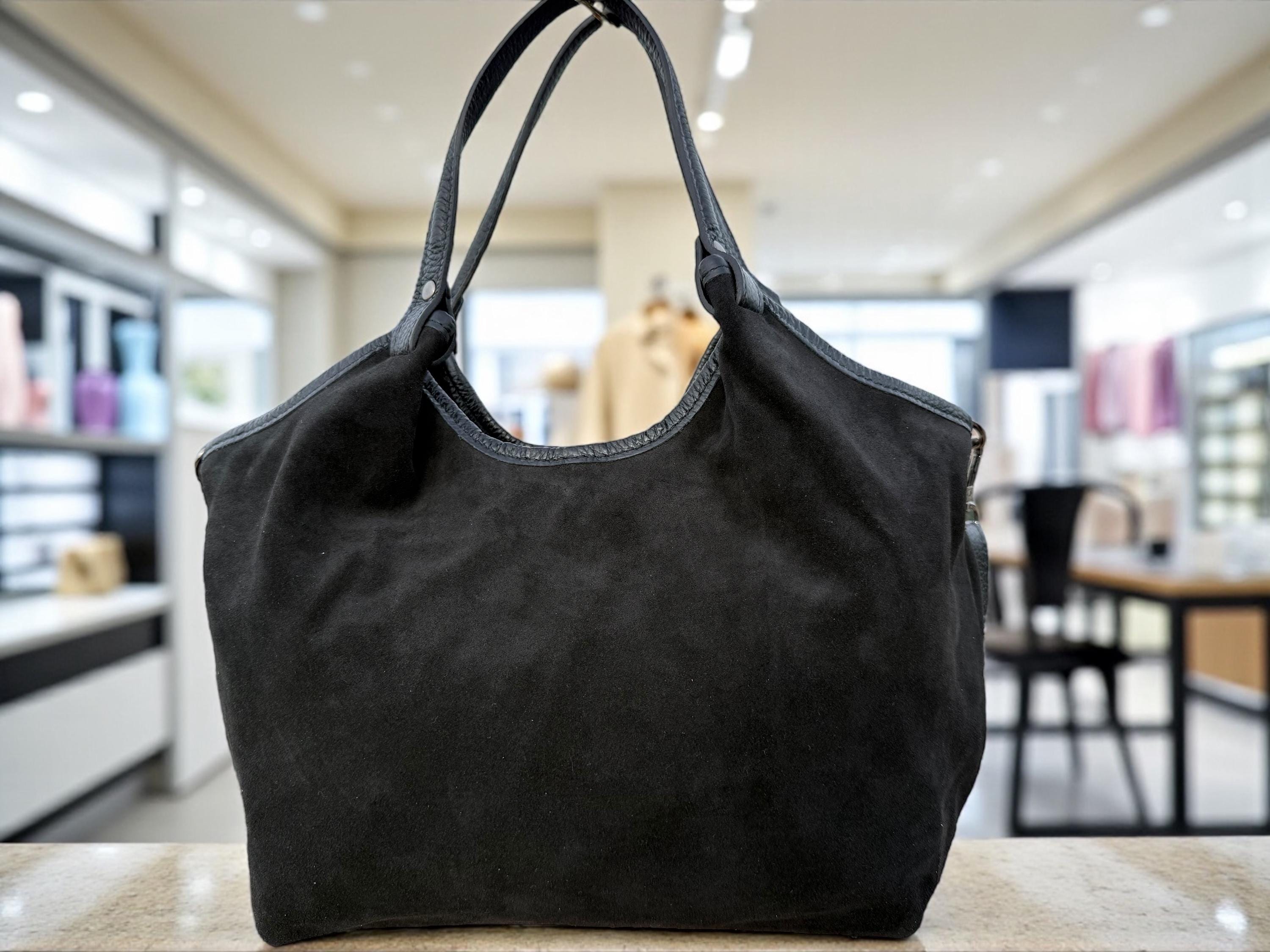 Bolso shopper negro de ante de tamaño mediano