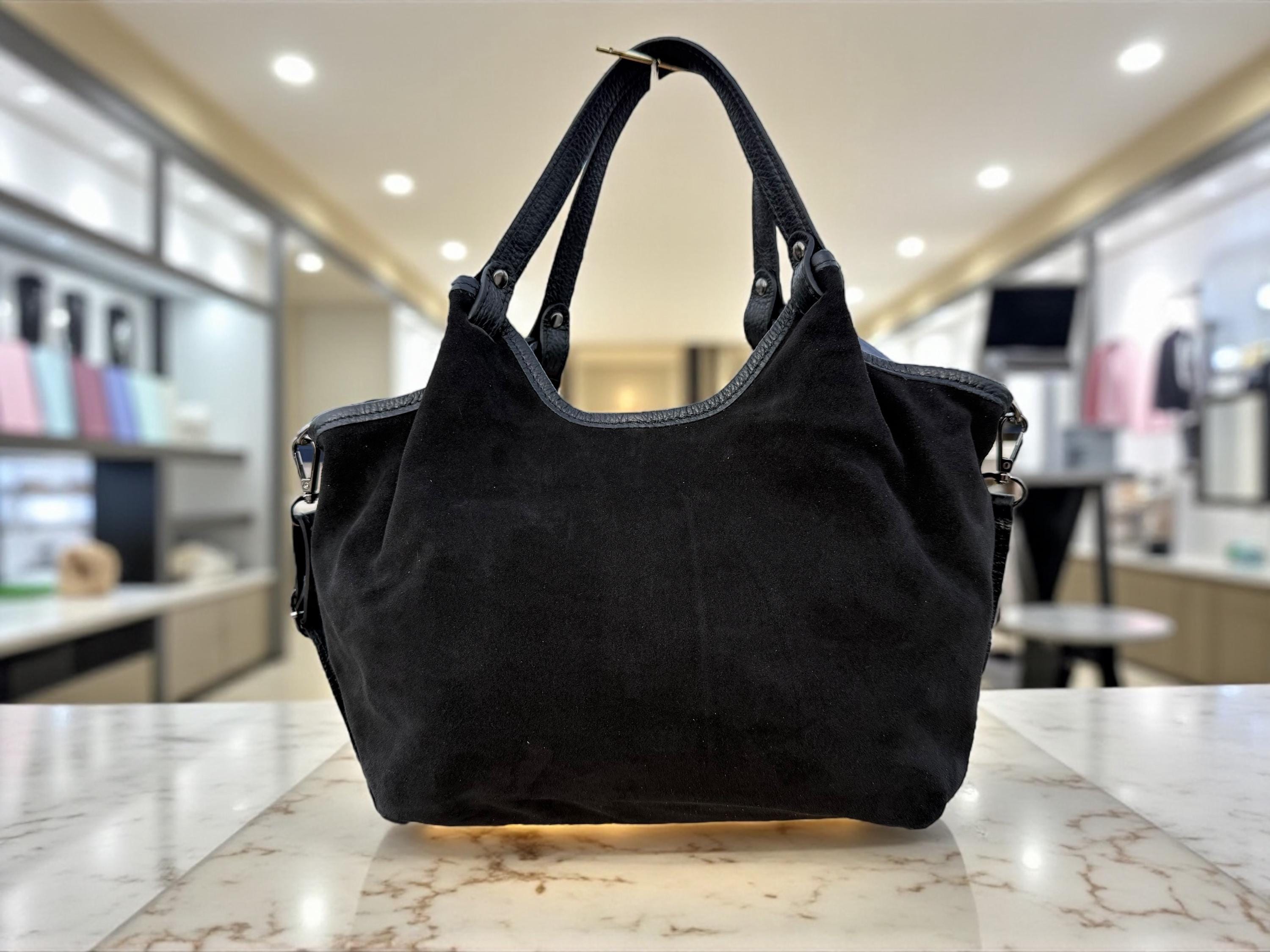 Bolso shopper negro de ante de tamaño mediano