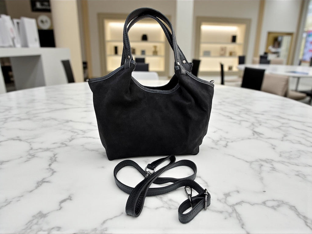 Bolso shopper negro de ante de tamaño mediano