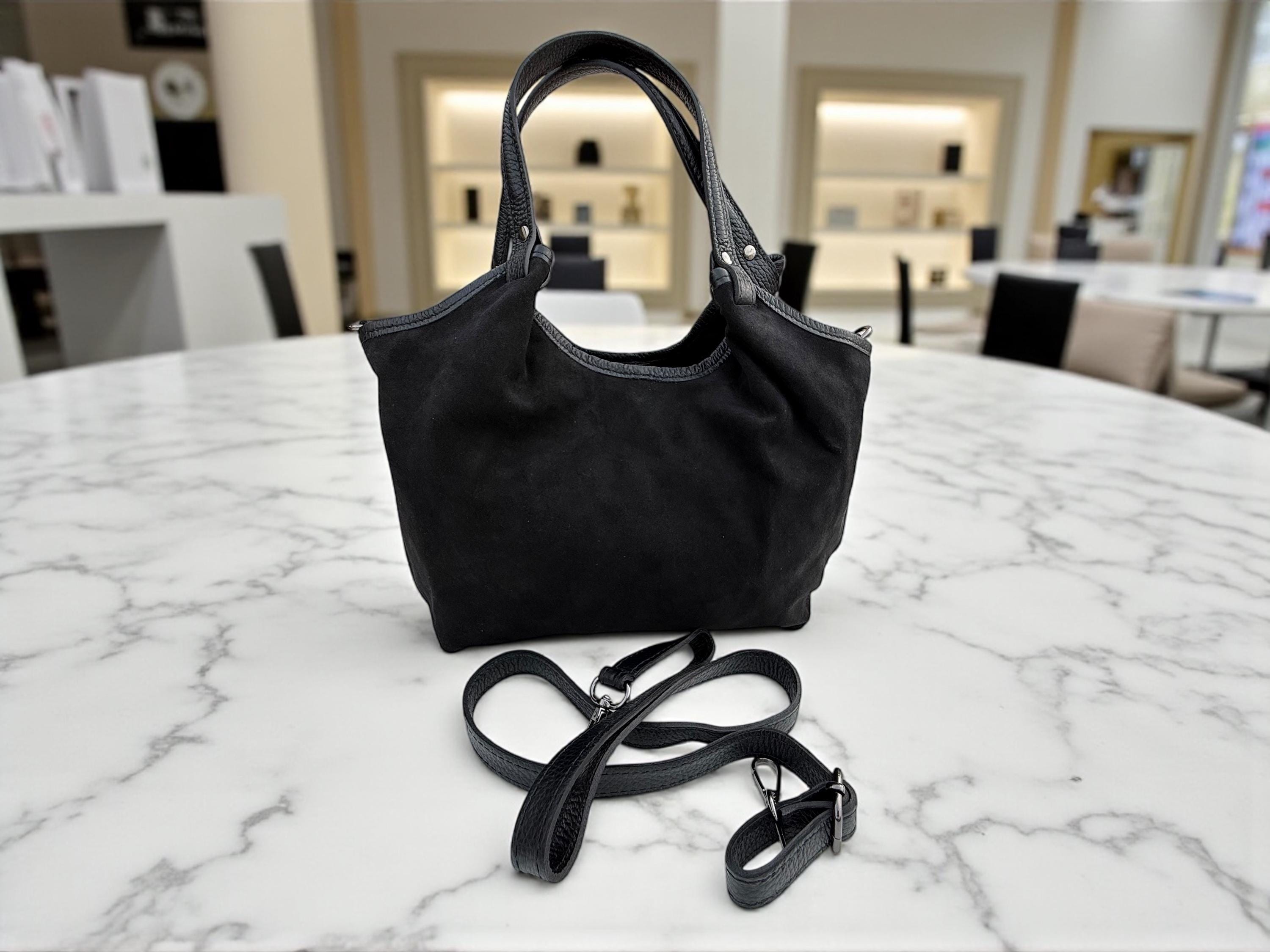 Bolso shopper negro de ante de tamaño mediano