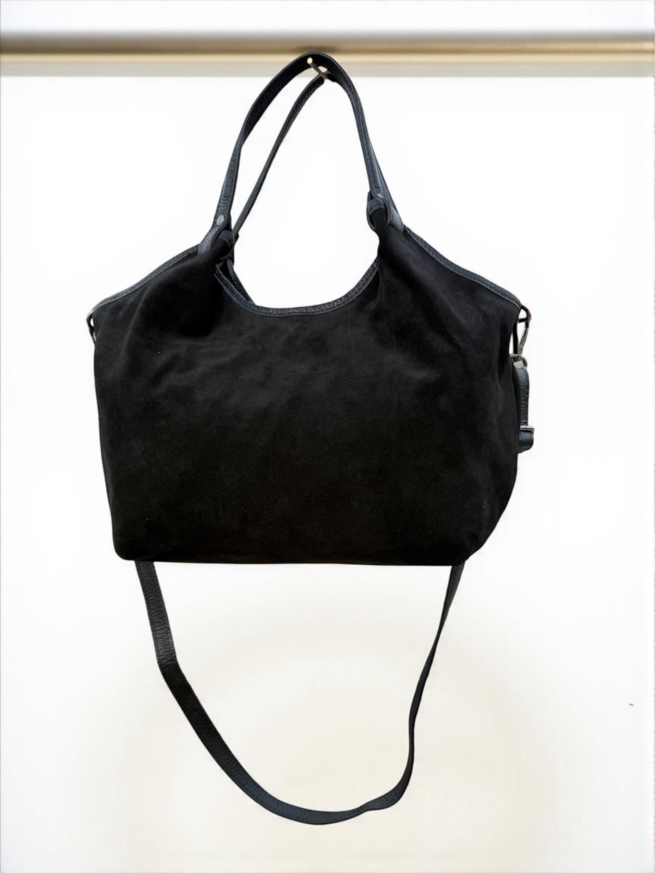 Bolso shopper negro de ante de tamaño mediano