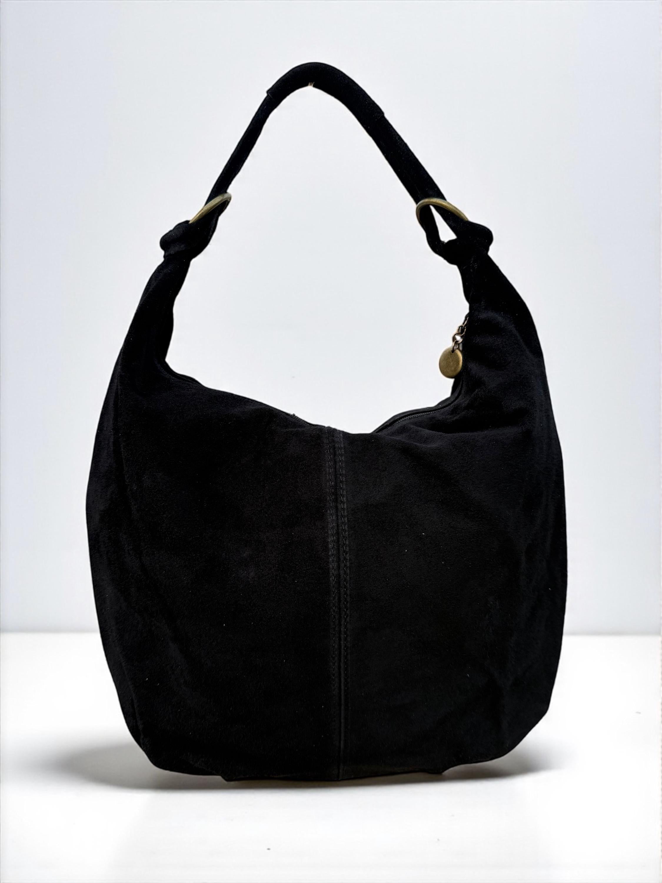 Bolso tote grande de ante negro estilo boho