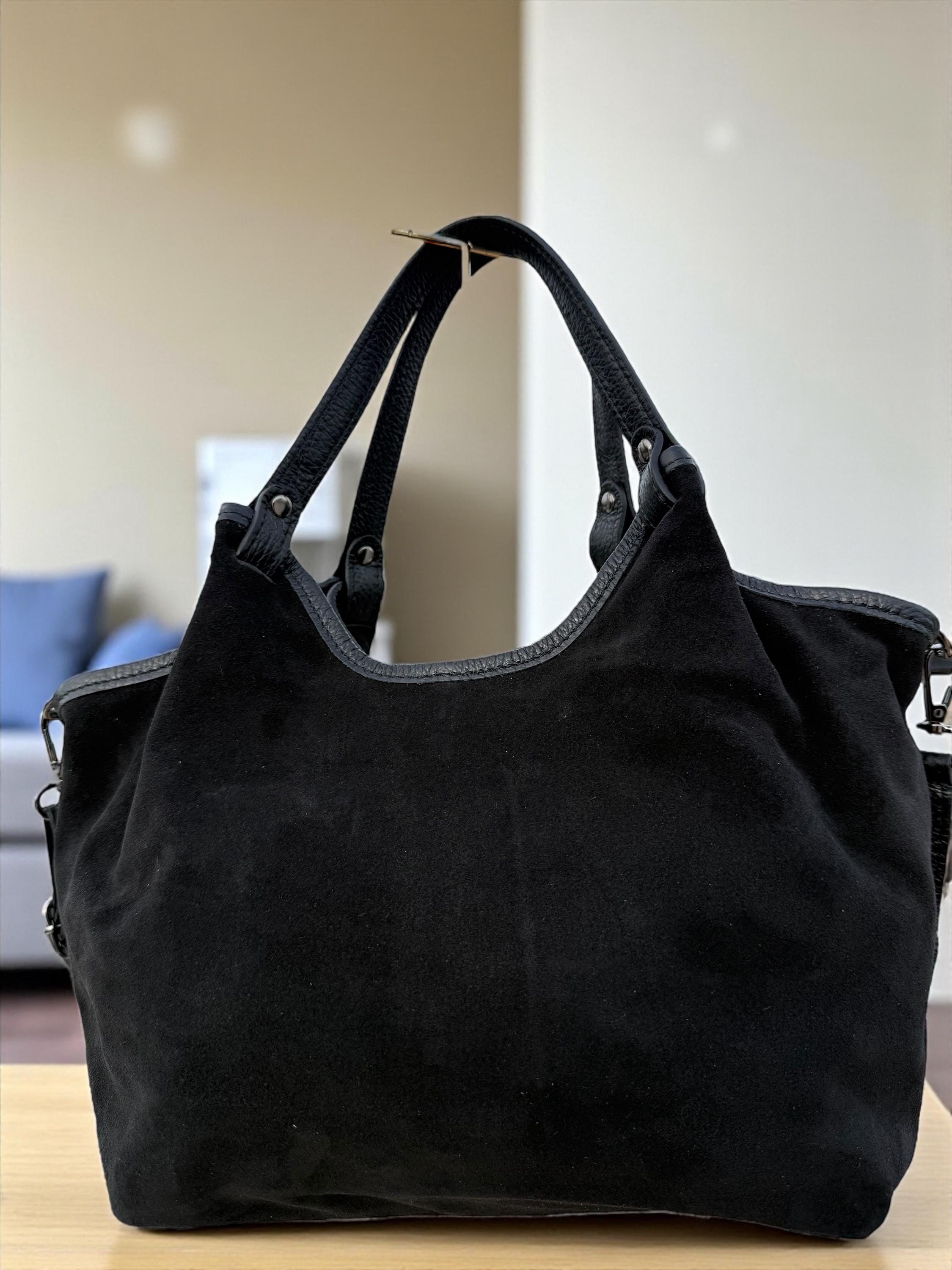 Bolso shopper negro de ante de tamaño mediano