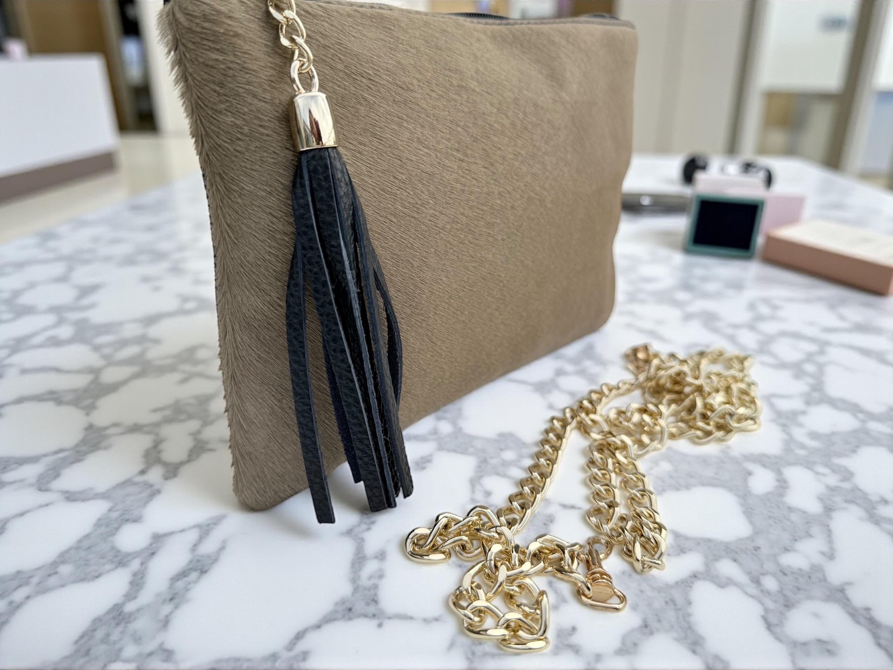 Bolso de mano para pelucas de cuero genuino con pelo de poni