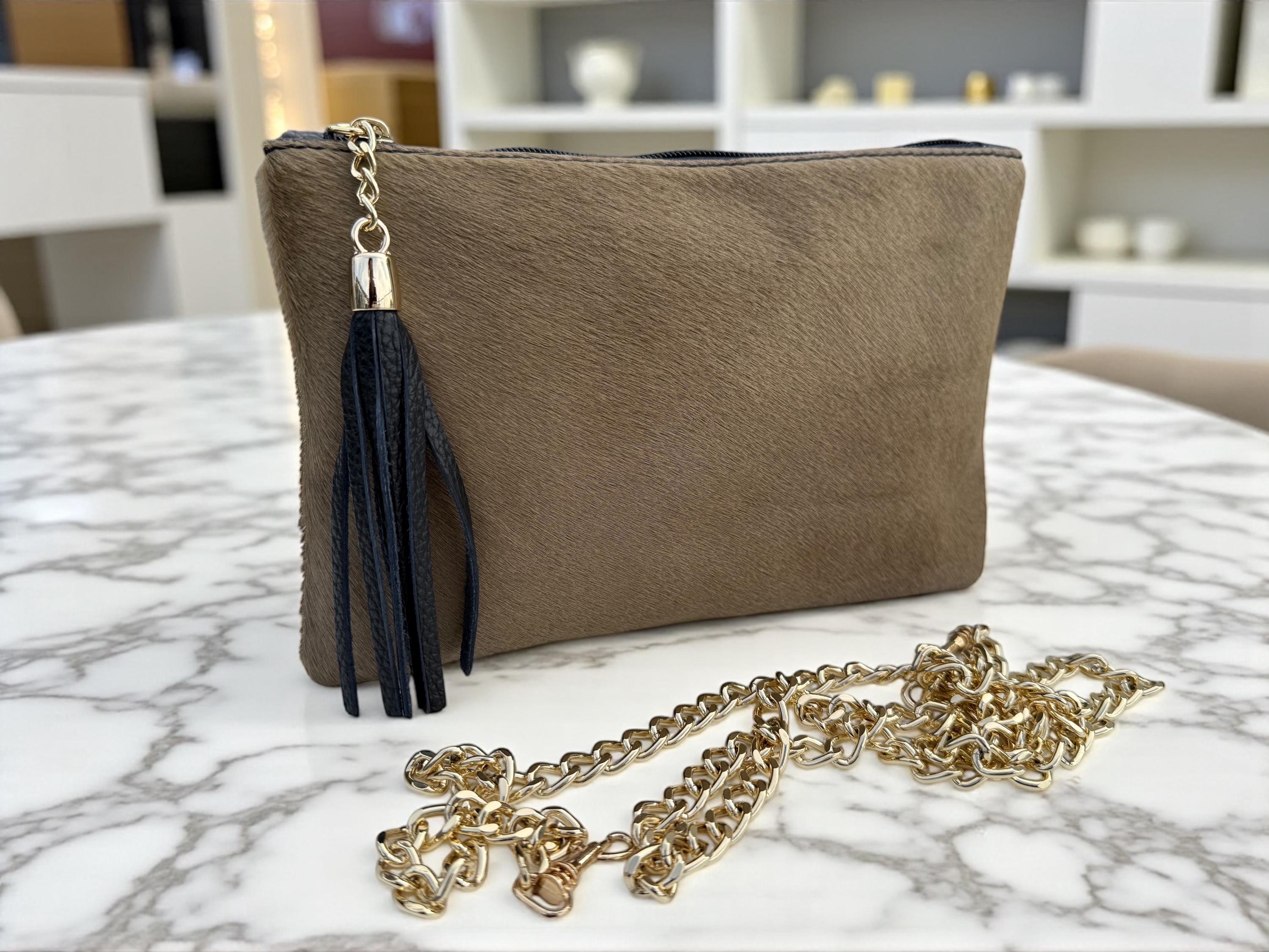 Bolso de mano para pelucas de cuero genuino con pelo de poni