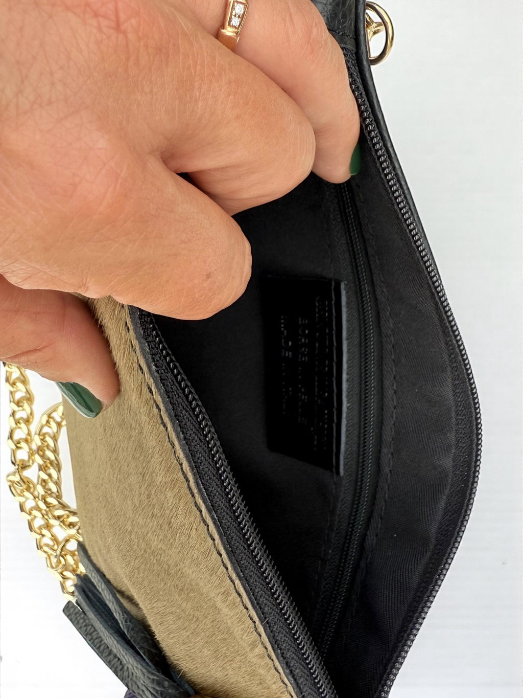 Bolso de mano para pelucas de cuero genuino con pelo de poni