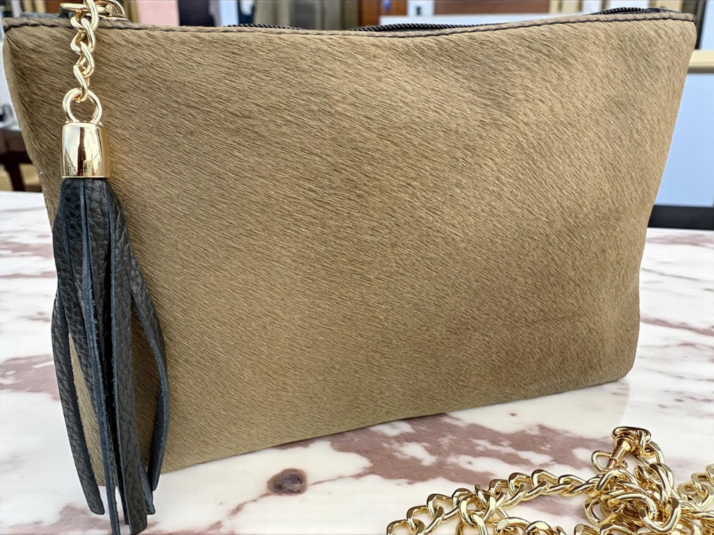 Bolso de mano para pelucas de cuero genuino con pelo de poni