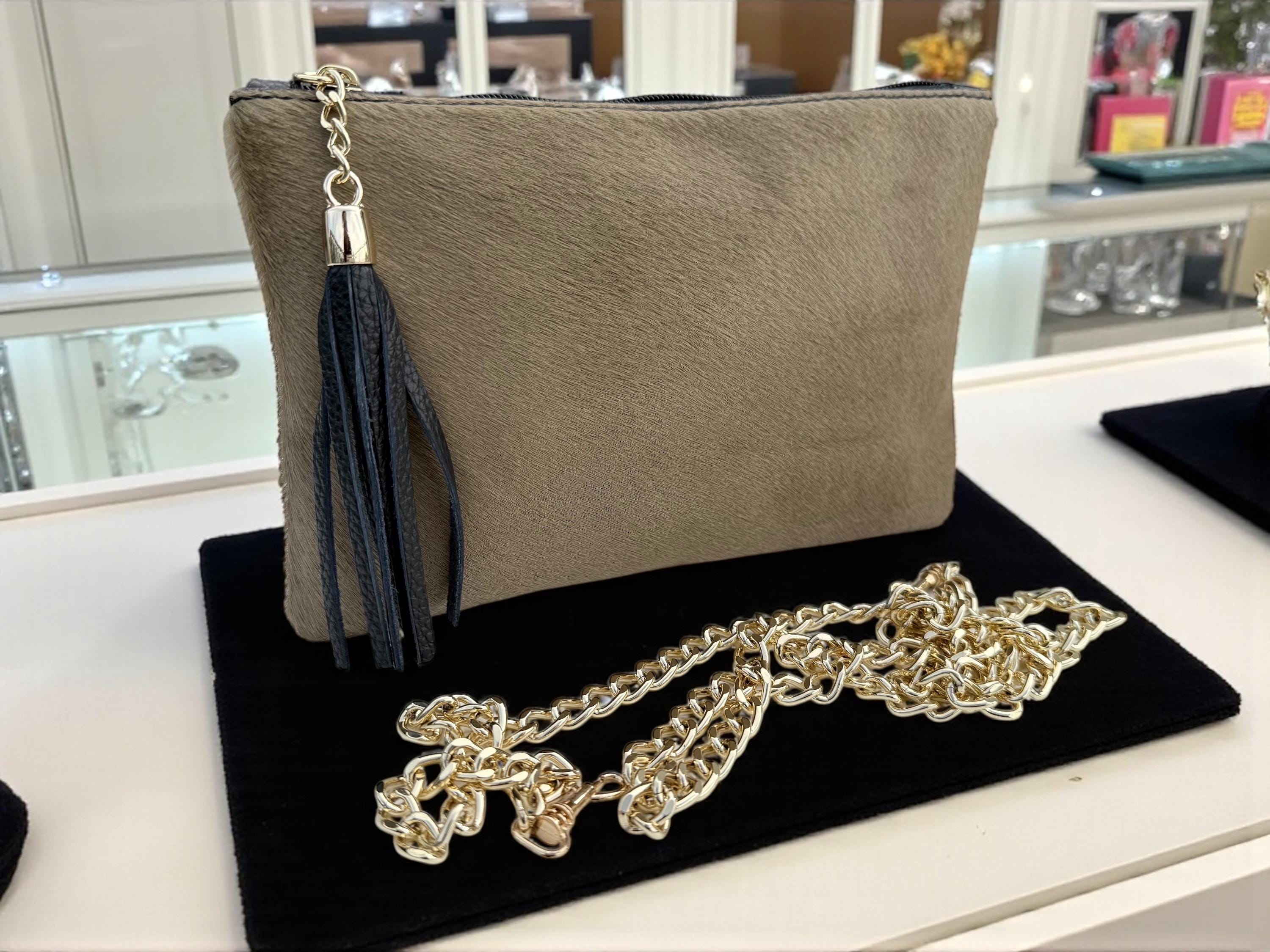 Bolso de mano para pelucas de cuero genuino con pelo de poni