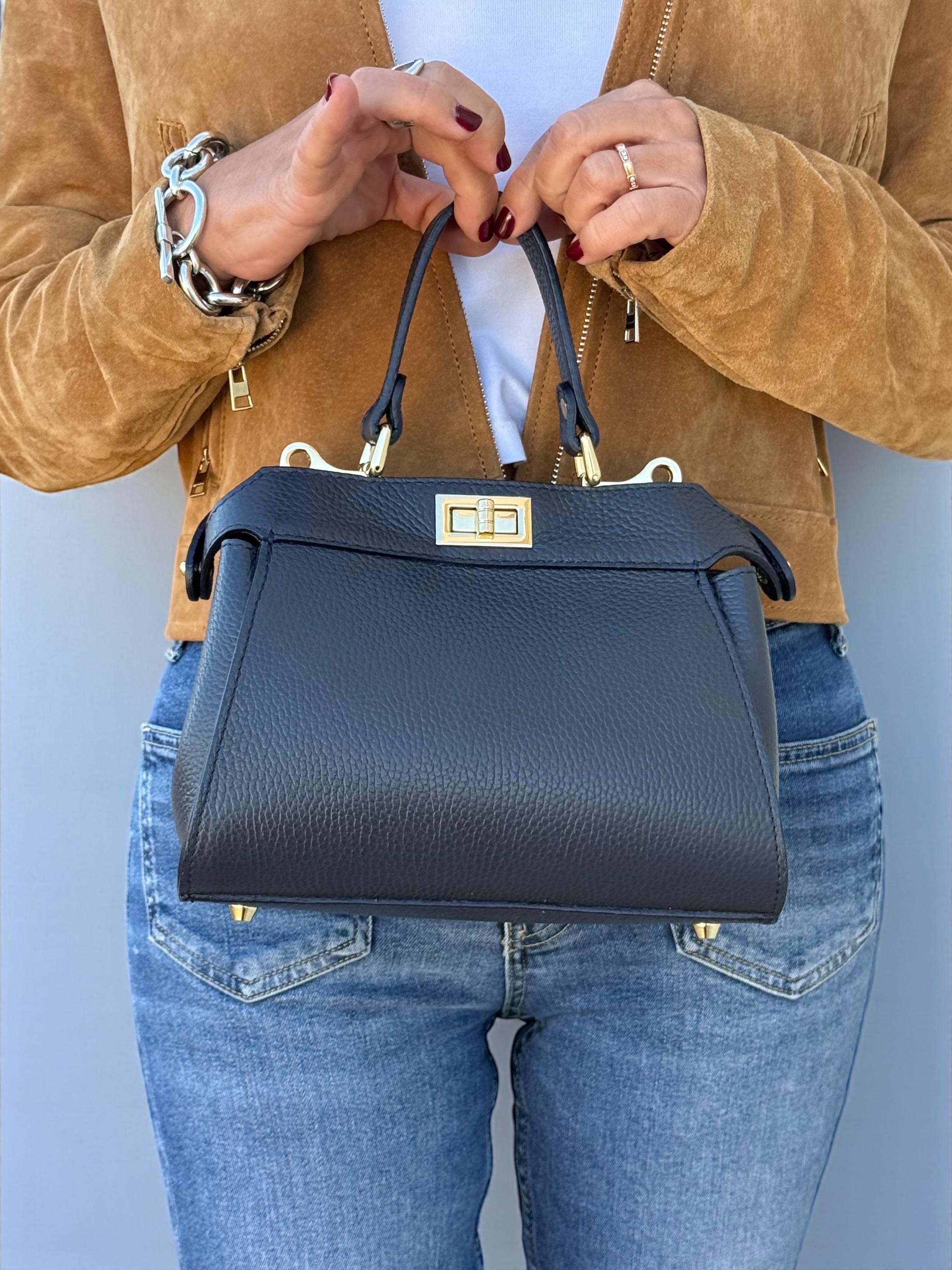 Bolso bandolera Navi clásico de piel italiana auténtica con textura granulada