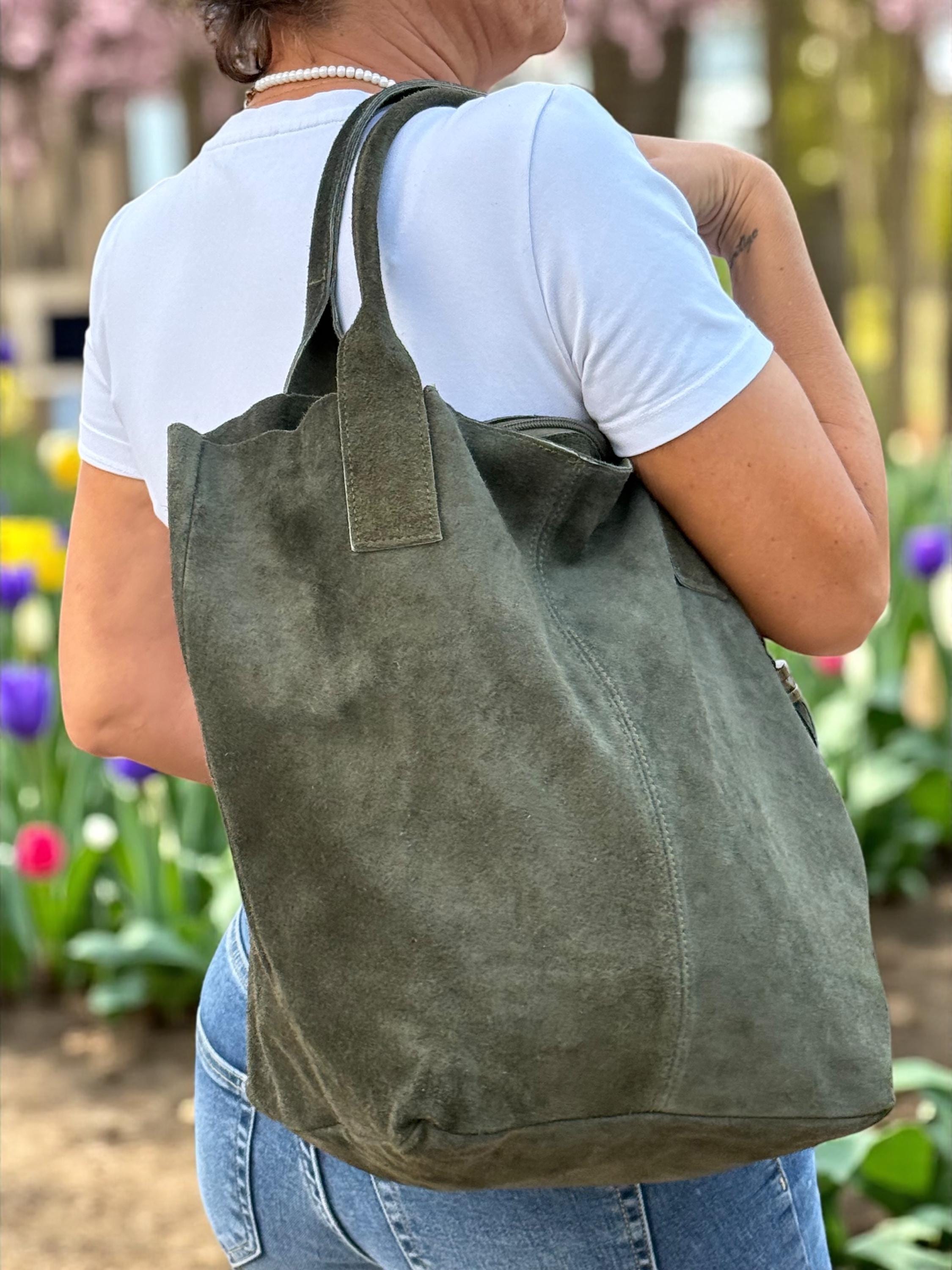 Bolso shopper de ante verde oliva con borla