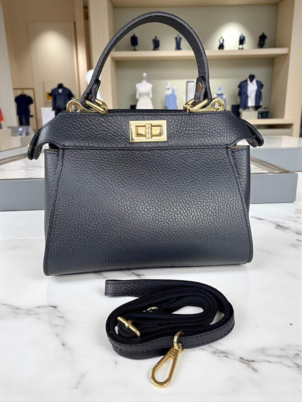 Bolso bandolera Navi clásico de piel italiana auténtica con textura granulada