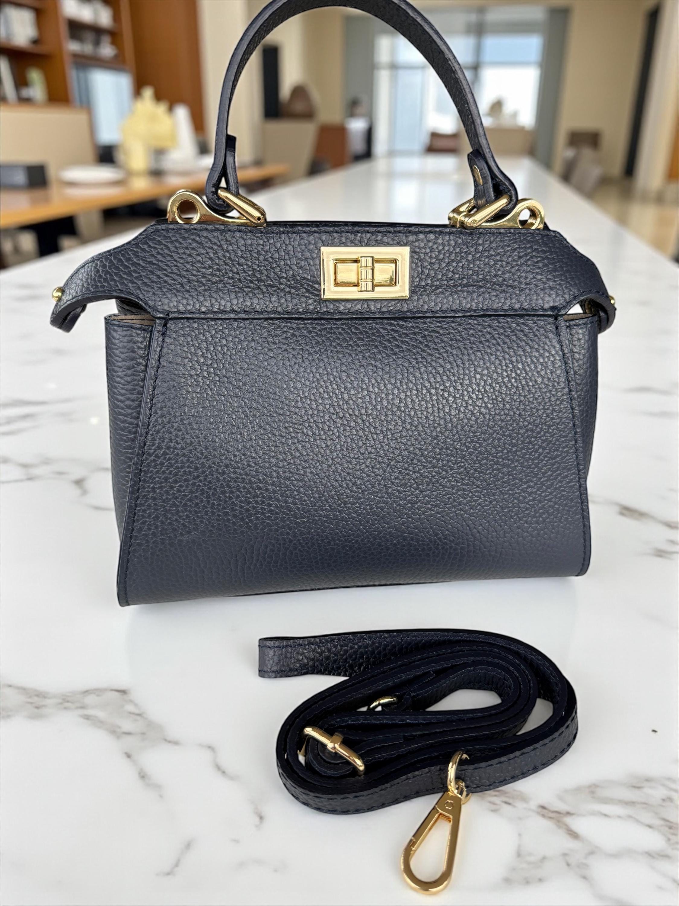 Bolso bandolera Navi clásico de piel italiana auténtica con textura granulada