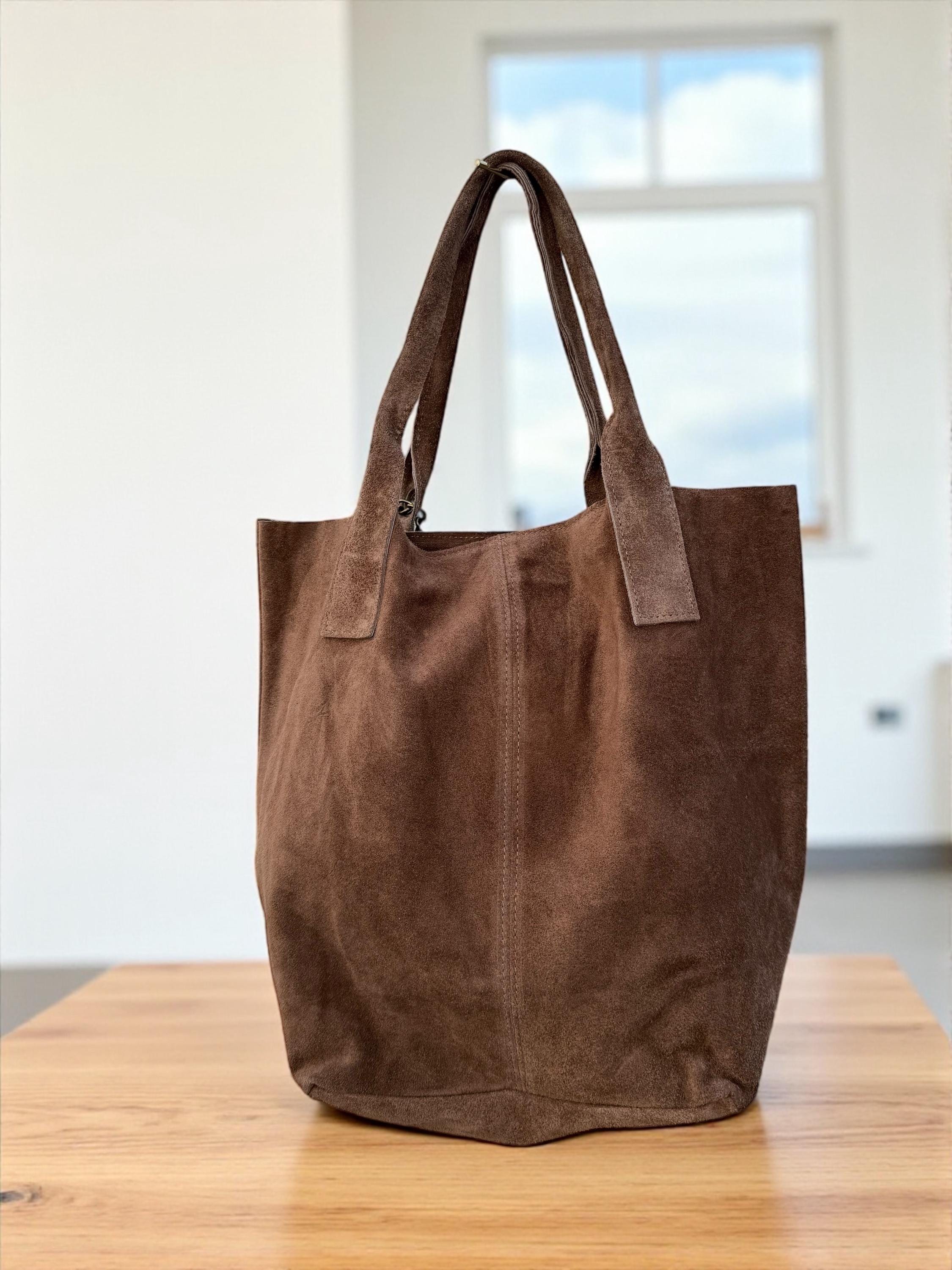 Bolso shopper de ante verde oliva con borla