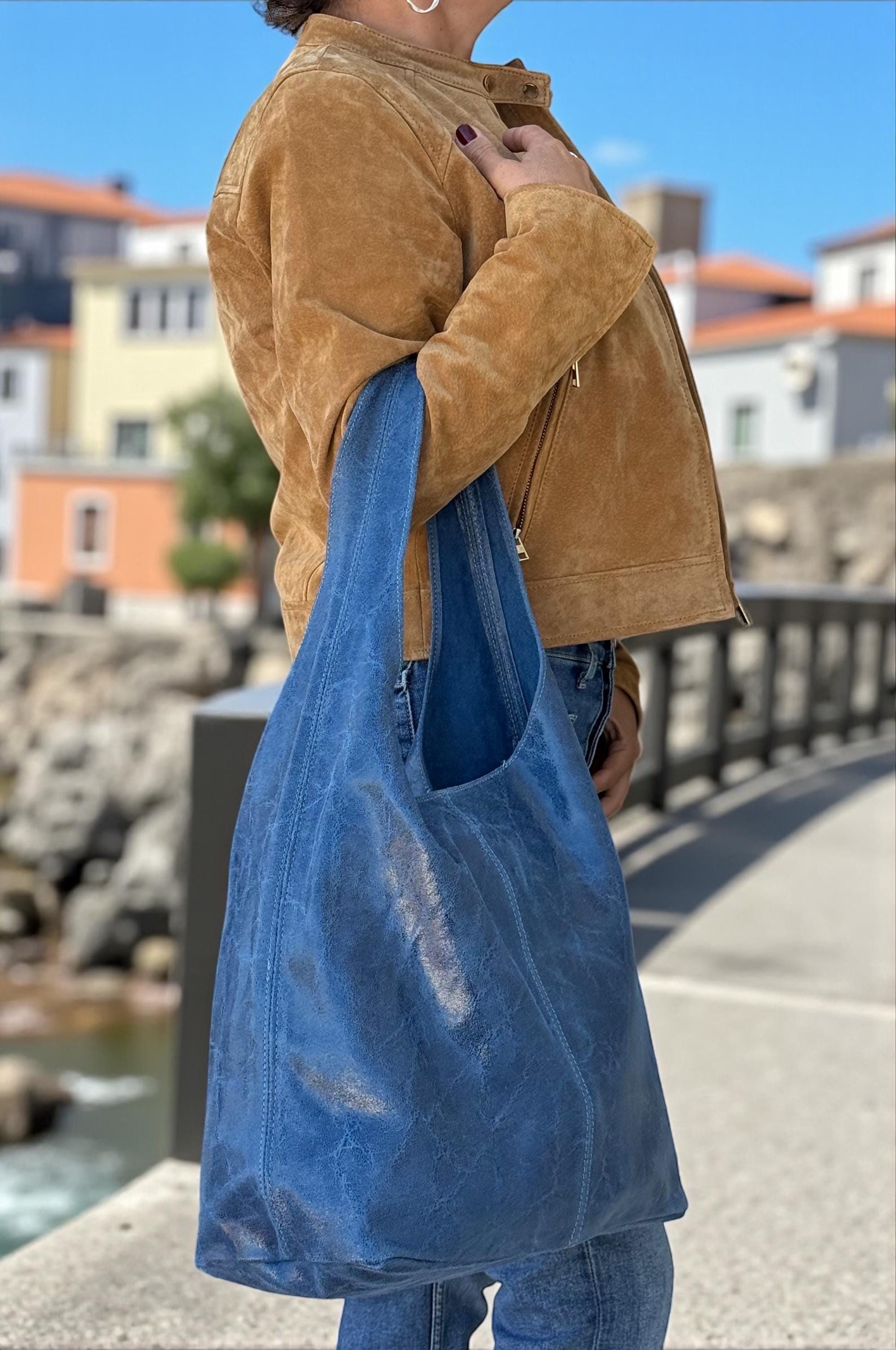 Bolso hobo holgado de piel auténtica marrón