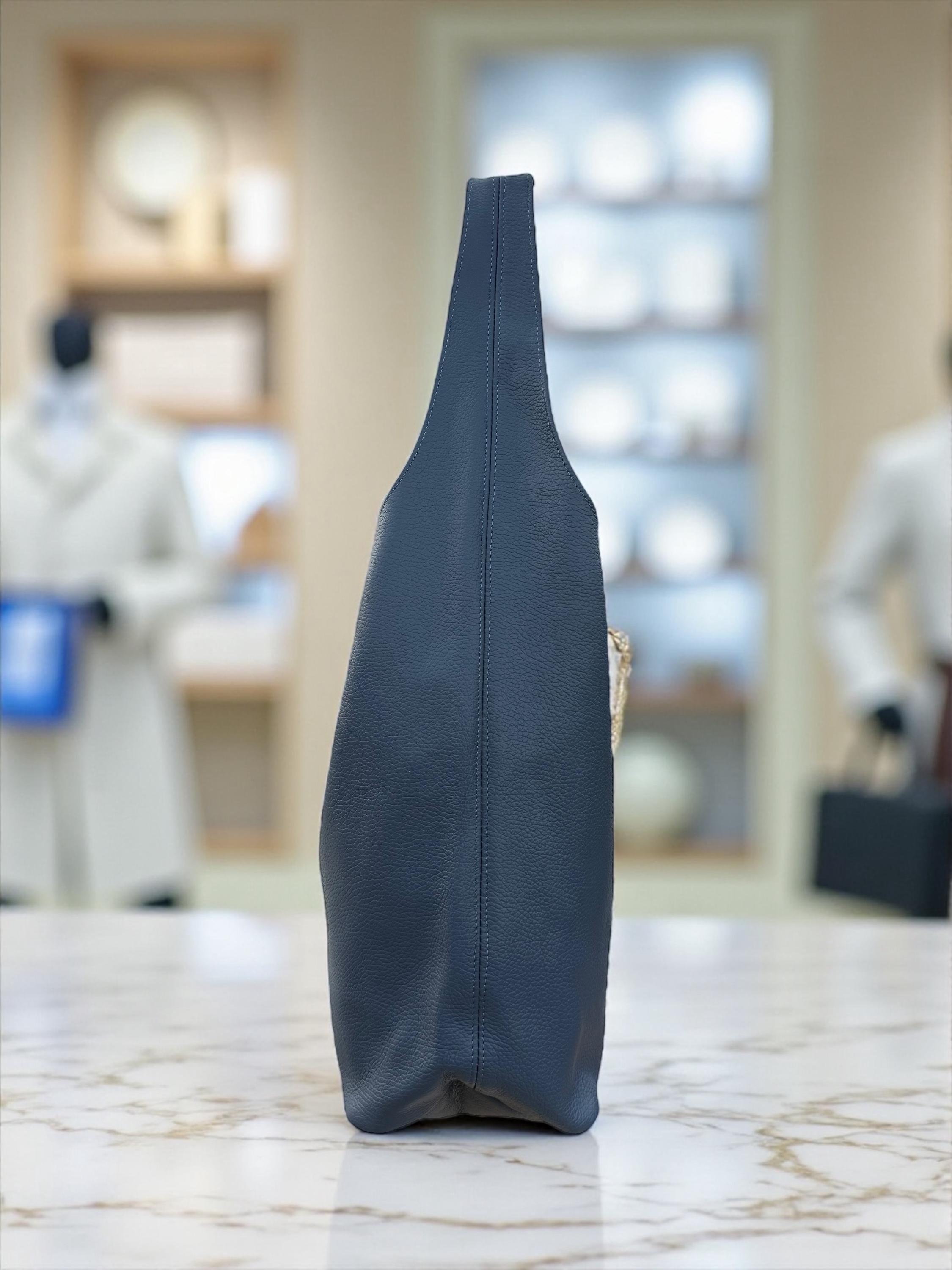 Bolso tote grande de piel auténtica color marrón camel