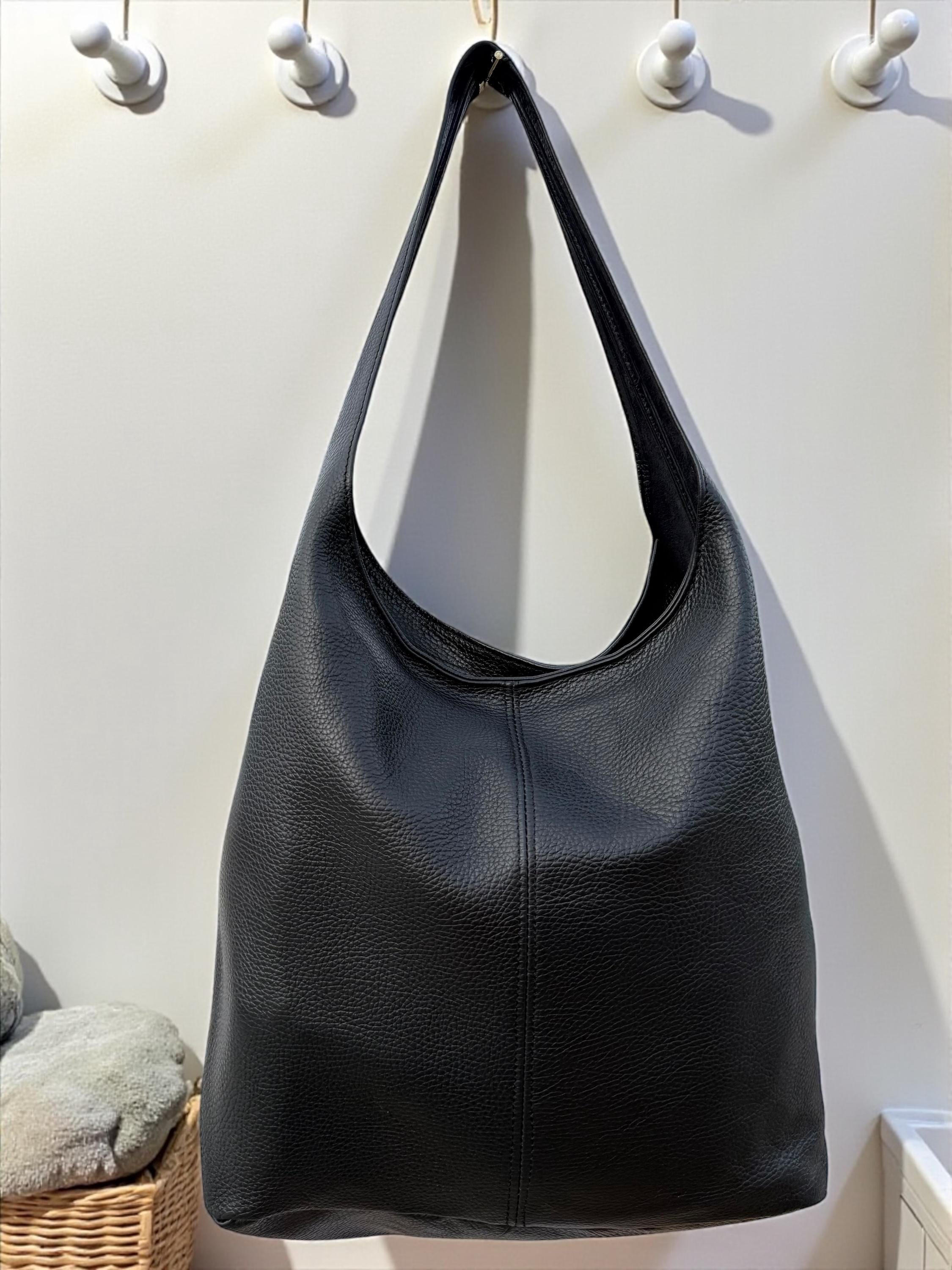 Bolso tote hobo de piel auténtica negra