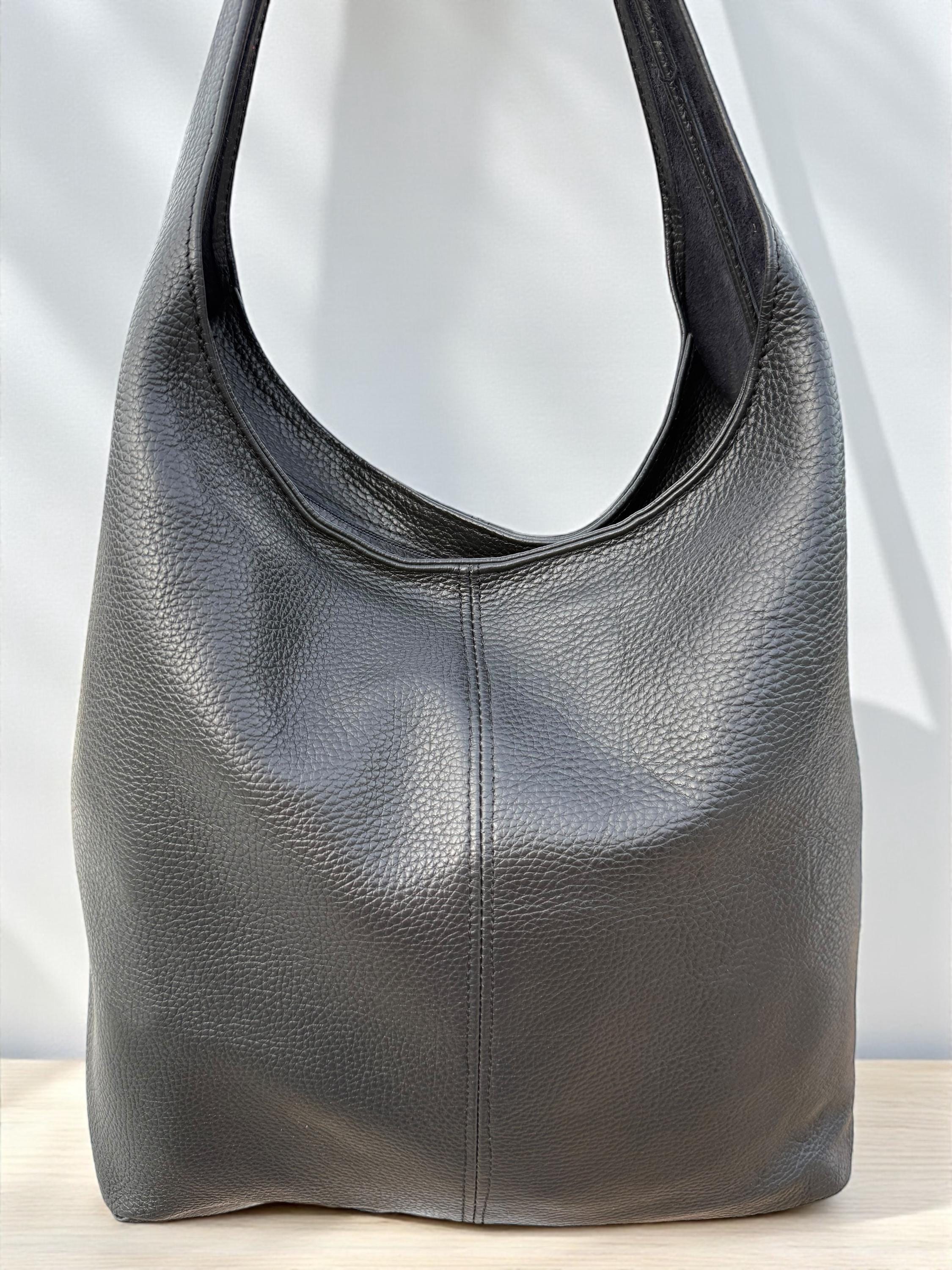 Bolso tote hobo de piel auténtica negra