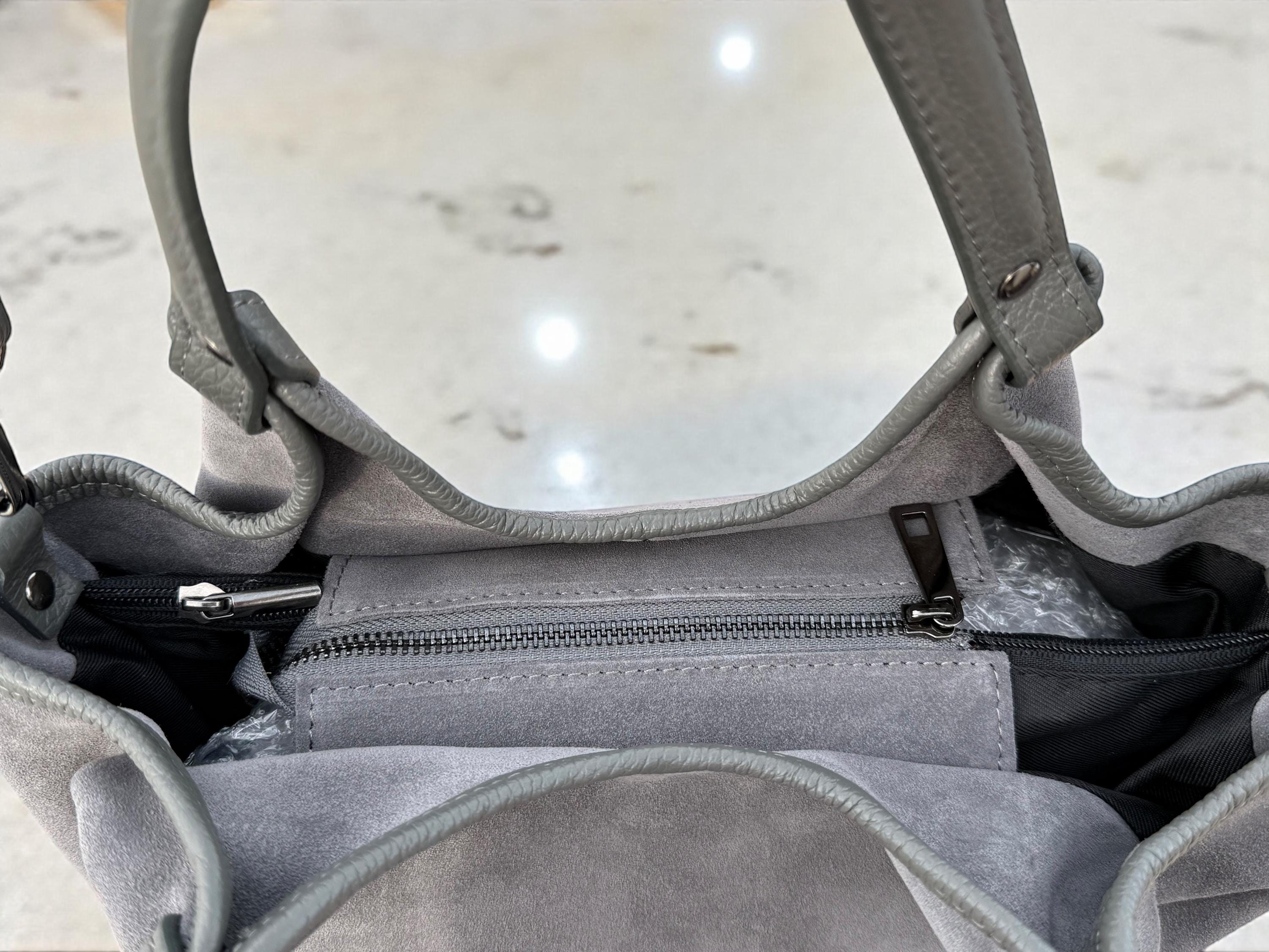 Bolso shopper de ante gris y cuero