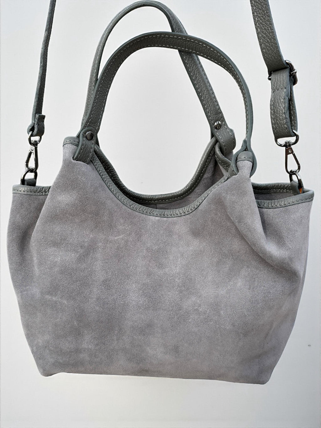 Bolso shopper de ante gris y cuero