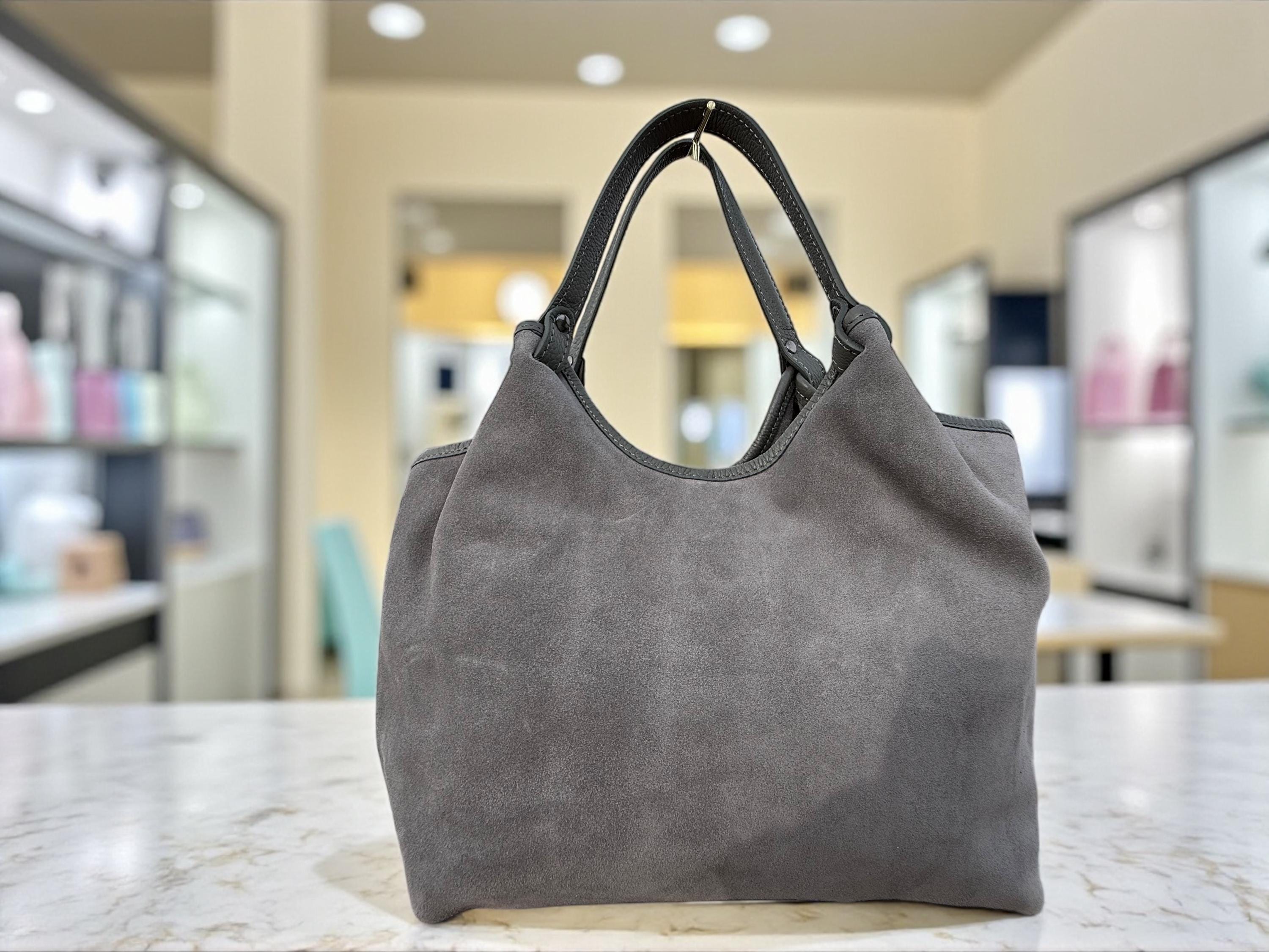 Bolso shopper de ante gris y cuero