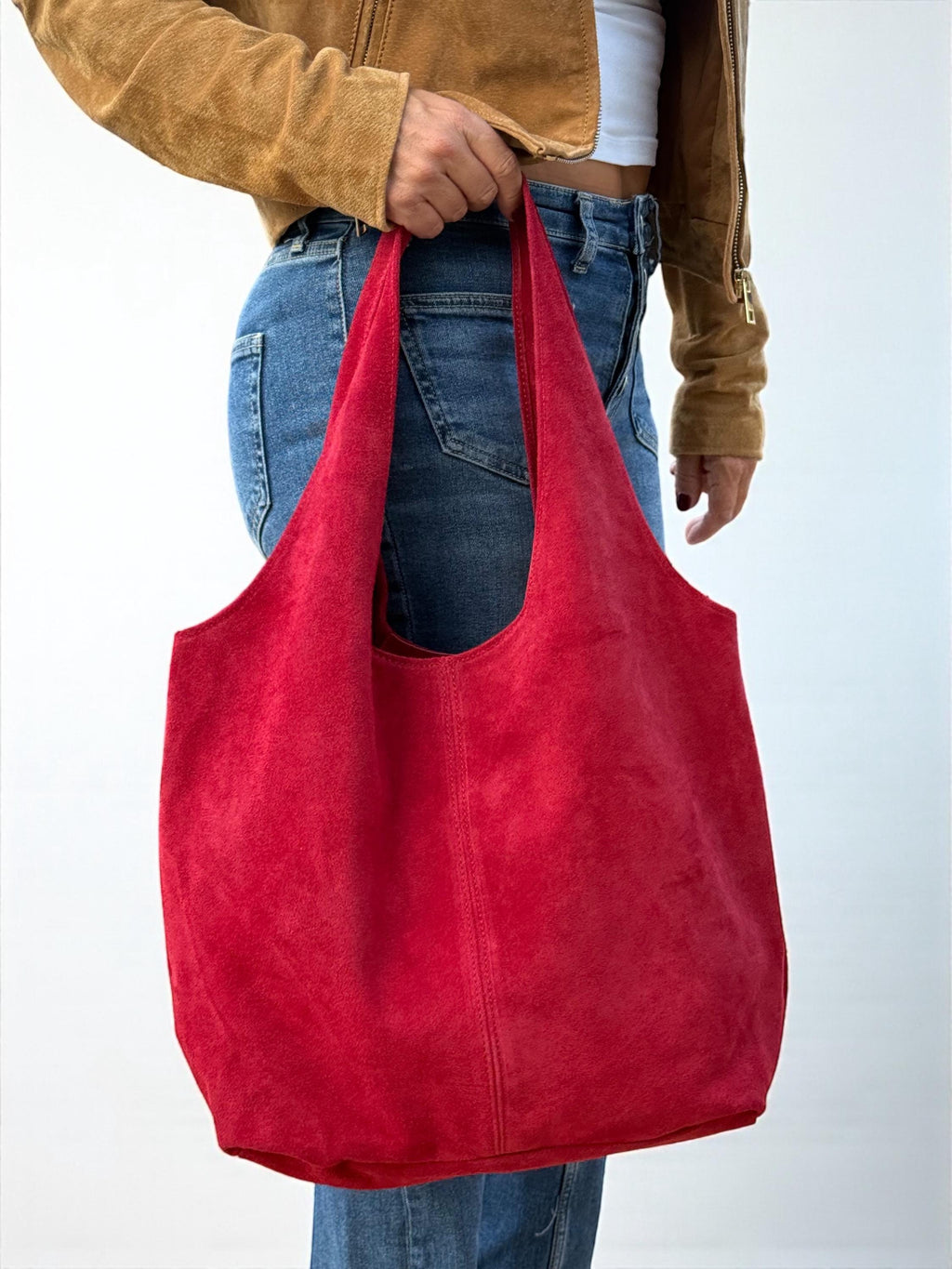 Genuine suede university bag