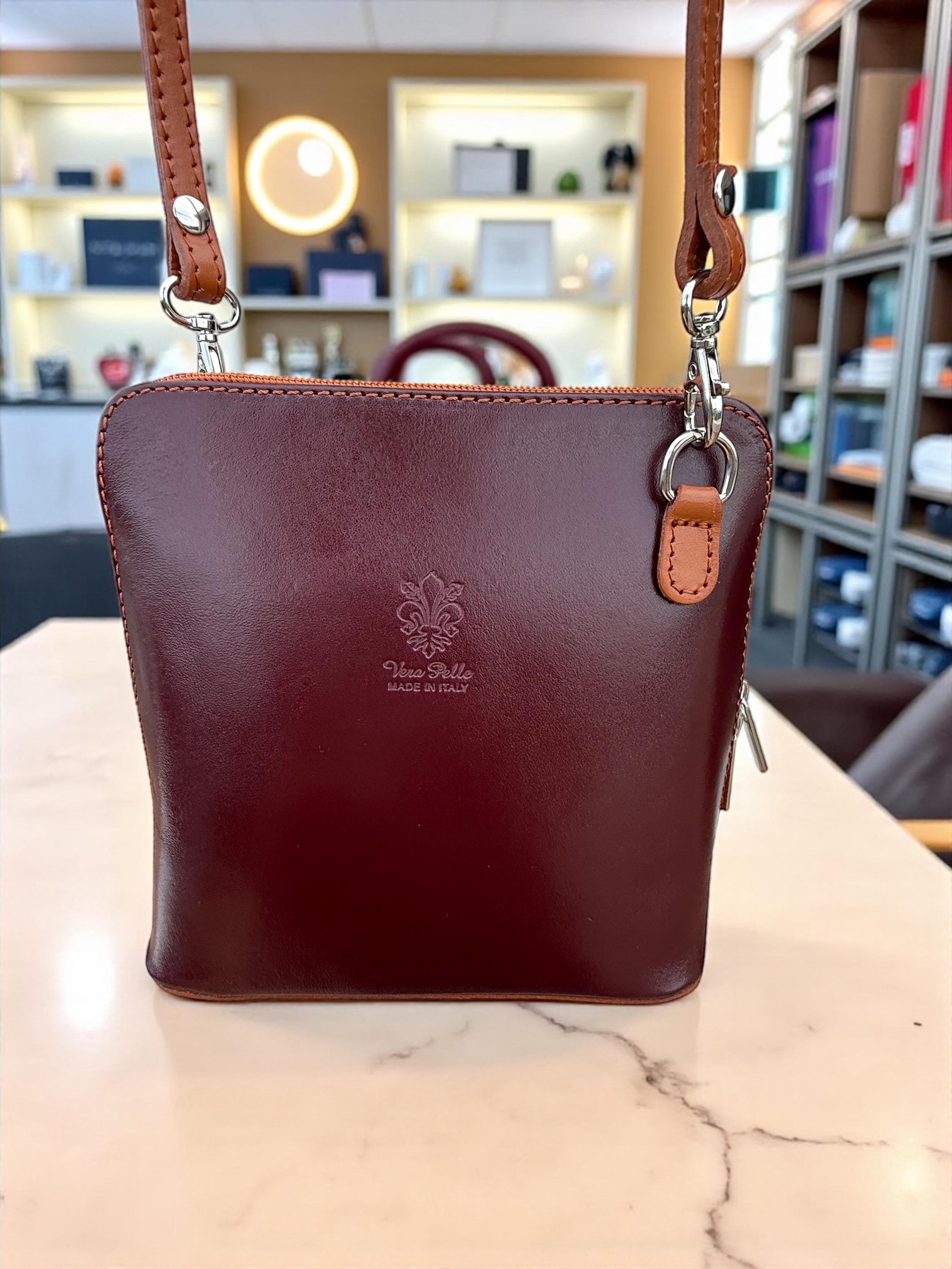 Burgundi genuine leather crossbody bag